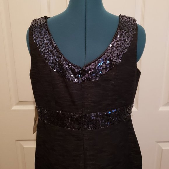 Evan Picone Midnight Blue Sequin Trim Sheath Dress - Picture 10 of 13
